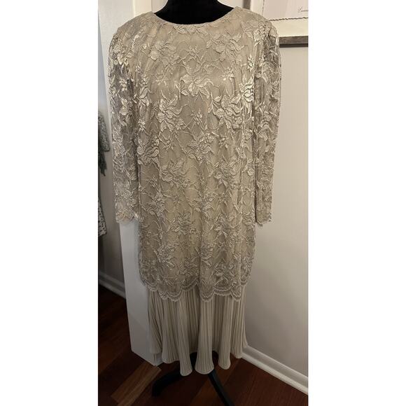 Vintage 1980s David Rose Beige Lace Tunic Top & Pleated Skirt Set Plus Size 18W - Picture 1 of 9